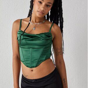 Urban Outfitters Lexi Satin Corset Top Green - Size Medium